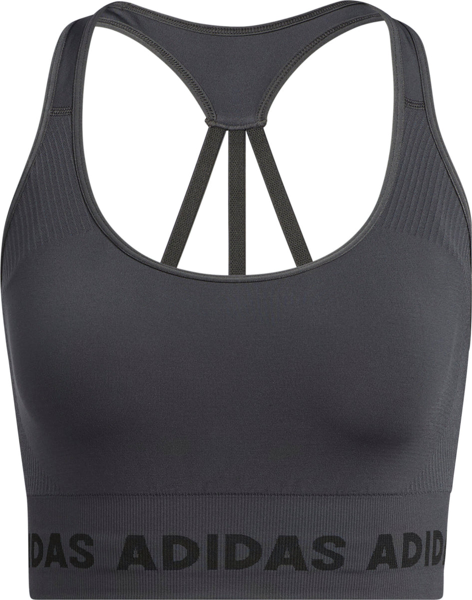 adidas Training Plus Aeroknit bra with branded band in blue