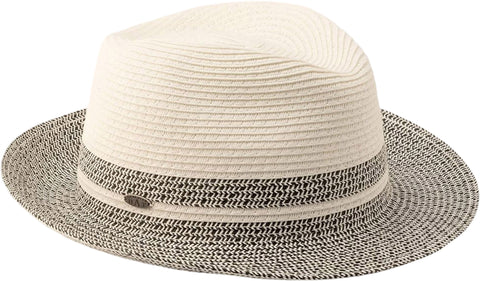 Canadian Hat Fulvio Bi-Color Short Fedora Hat with Large Straw Detail - Unisex