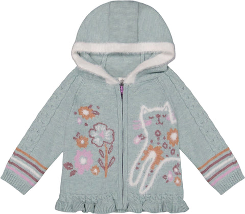 Deux par Deux Jacquard Hooded Knit Cardigan - Little Girl