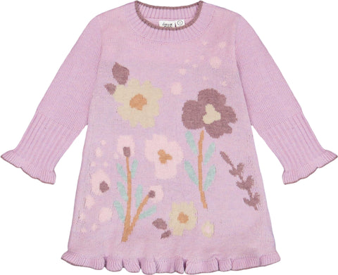 Deux par Deux Knitted Dress with Flowers - Little Girl