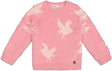 Deux par Deux Jacquard Unicorn Hairy Knit Sweater - Little Girl