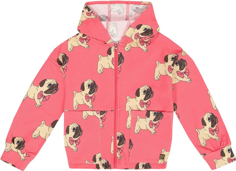 Deux par Deux Printed Pug Fleece Hooded Cardigan - Big Girl