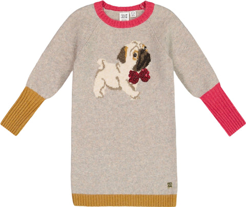 Deux par Deux Long Sleeve Knit Dress with Pug - Big Girl