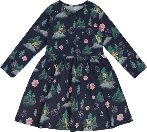 Deux par Deux Printed Bambi Jersey Long Sleeve Dress - Little Girl