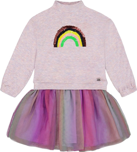 Deux par Deux Super Soft Sweatshirt Dress with Rainbow Tulle Skirt - Big Girl