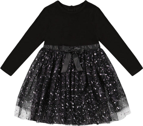 Deux par Deux Bi-Material Dress with Glittering Tulle Skirt - Little Girl