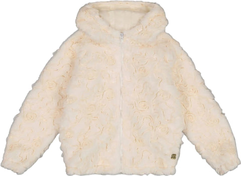 Deux par Deux Embroidered Faux Fur Cardigan - Little Girl