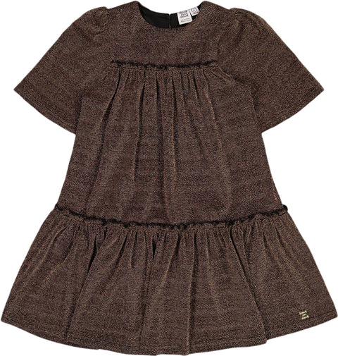 Deux par Deux Short Sleeve Metallic Dress with Frills - Big Girl