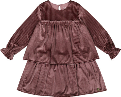 Deux par Deux Long Sleeve Metallic Dress with Frills - Little Girl