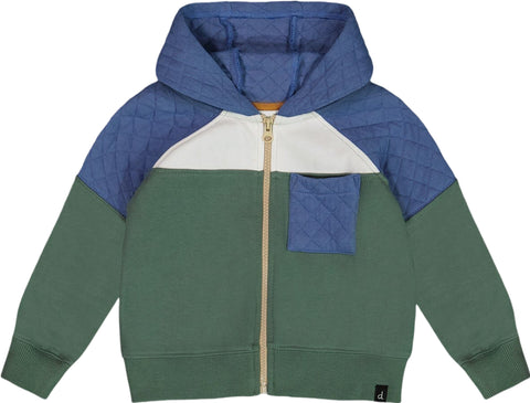 Deux par Deux Full Zip Colorblock Forest Green Hooded Fleece Sweatshirt - Big Boy