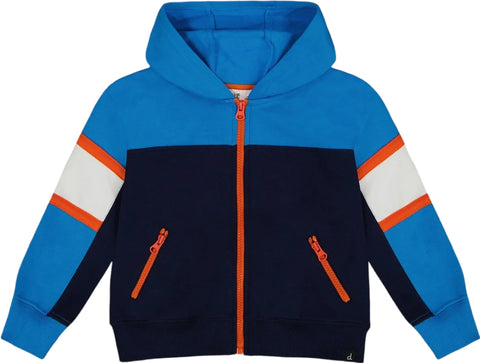 Deux par Deux Full Zip Colorblock Navy Hooded Fleece Sweatshirt - Little Boy