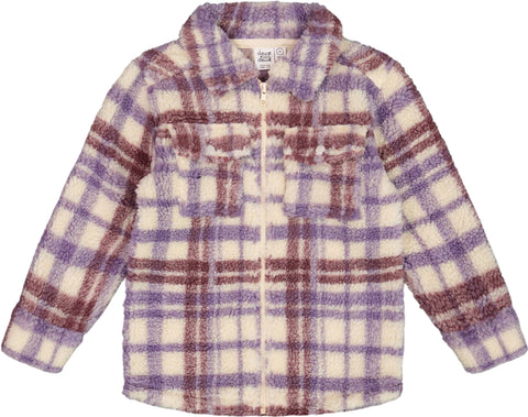 Deux par Deux Plaid Zip Front Sherpa Overshirt - Big Girl