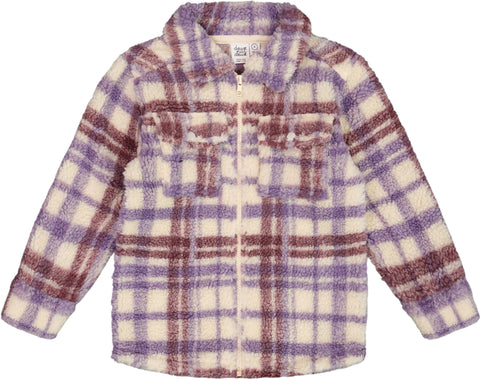 Deux par Deux Plaid Zip Front Sherpa Overshirt - Little Girl