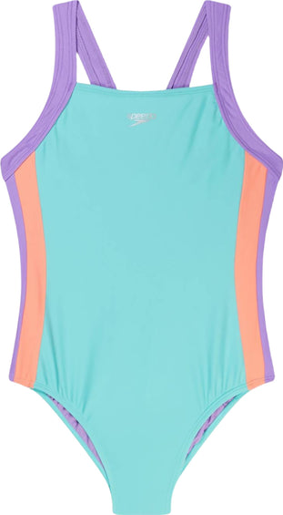 Speedo Vertical Splice Solid One Piece Swimsuit - Girls