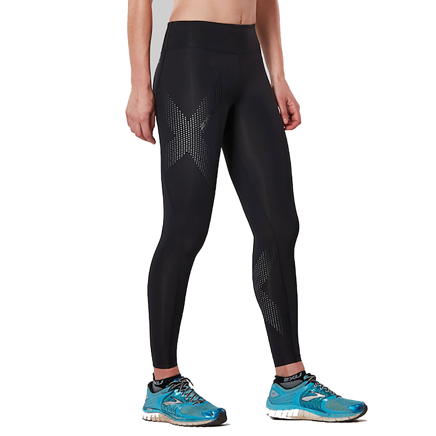 2XU Black/Dotted Black Mid-Rise Compression Tights Women's Size ST