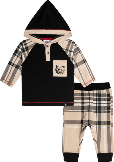 Deux par Deux Plaid Hooded Top and Pant Set - Baby Boy