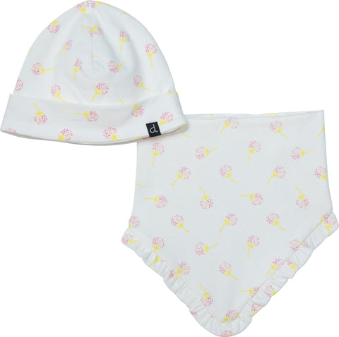 Deux par Deux Organic Cotton Printed Dandelion Hat and Bib Set - Baby Girl