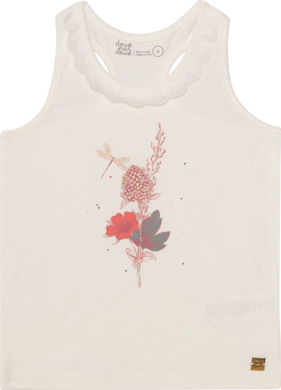 Deux par Deux Organic Cotton Graphic Tank Top with Lace - Little Girls