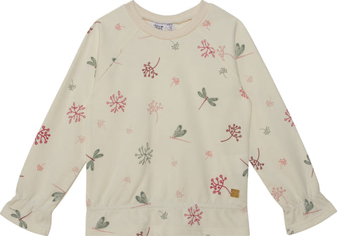 Deux par Deux Printed Botanical Flowers Long Sleeve Raglan Top - Big Girls