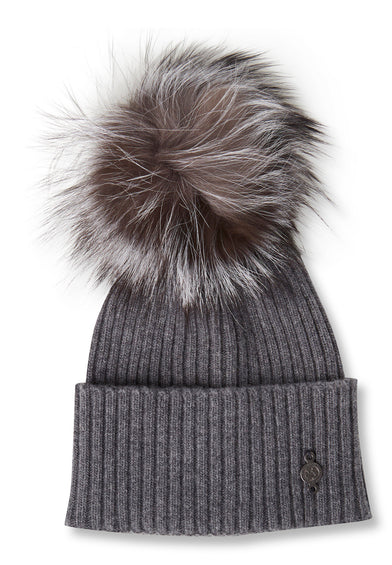 Harricana Recycled Cashmere Beanie With Reused Fur Pom - Women's