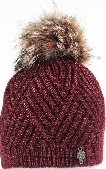 Harricana Chevron Beanie With Upcycled Fur Pom - Women's