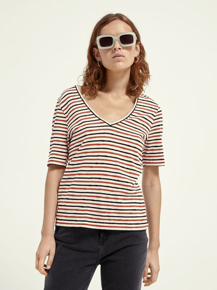 Scotch & Soda Stripe Pointelle Tee - Women's