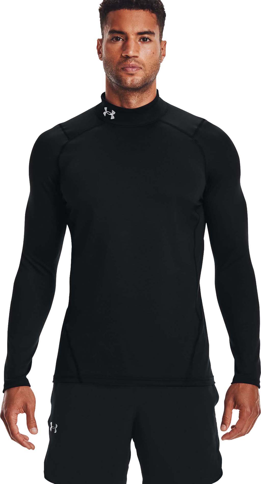 UNDER ARMOUR Black Fitted Baselayer ColdGear Mock Neck White Seams