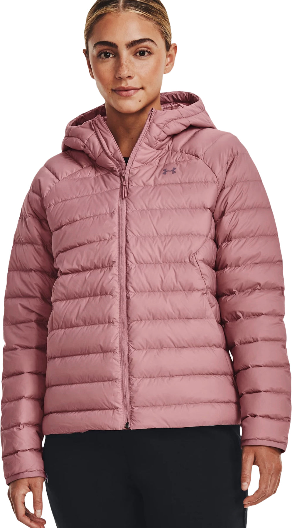 Under Armour Hoodie Sweatshirt Girls Extra Large Fleece Black w Pink Logo  Storm